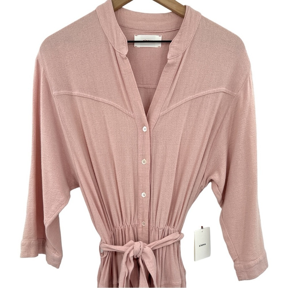 Xirena Persephone Pink Midi Dress Small Button Front Tie Waist NWT - Picture 4 of 11